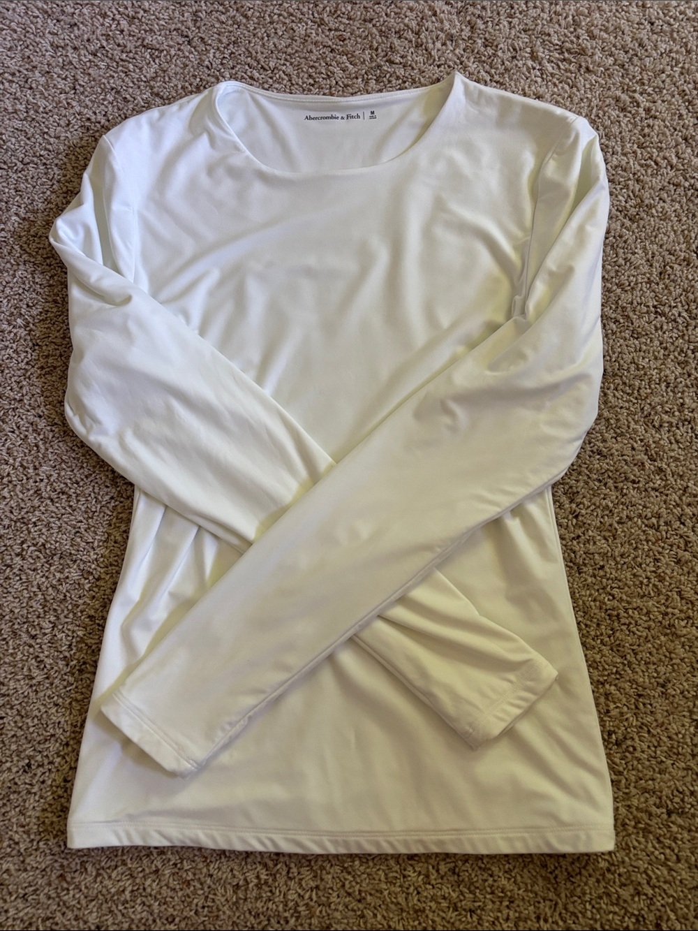 Abercrombie & Fitch White Long Sleeve Matte Seamless Tuckable Top
